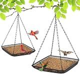 MIXXIDEA Hanging Bird Feeder Tray 11x11 Inches, Metal Mesh Platform Seed Feeder with Durable Chains for Outdoors Outside Great for Attracting Wild Birds, 2 Pack