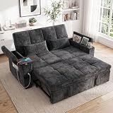Dreamzie 65'' Convertible Sleeper Sofa Bed with Swivel Side Table, Chenille Pull Out Couch for Living Room, Loveseat Sleeper Couch with Hidden Storage Space | Charging Port | Cup Holders, Grey