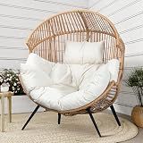 Shintenchi Wicker Egg Chair Outdoor Rattan Patio Chair with Cushion, Oversized Patio Lounge Chairs Egg Basket Chair, Egg Seat for Indoor Living Room Bedroom Outside Patio Backyard Balcony