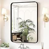Sweetcrispy Bathroom Wall Mirror, 36x24 Inch Wall Mount Mirror for Over Sink, Modern Rounded Rectangle Vanity Mirrors with Matte Metal Framed, for Home Decor, Living Room, Bedroom, Black