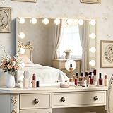 Ratsamee Hollywood Vanity Mirror with Lights, 23" x 18", 15 Dimmable Bulbs, 3 Color Lights, Make Up Lighted Mirror, USB Charging Port, Gifts for Women Wife Teengirls White
