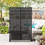 Metal Privacy Screen Outdoor 72" H×47" W,Freestanding Decorative Privacy Screen for Balcony Yard&Garden,Privacy Fence-Black&Louvered