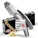 Lifetime Replacement Garlic Press Stainless Steel No Need to Peel, Detachable Handle for Fine Mincing-Premium Garlic Mincer Tool, Rust-Proof, Easy to Clean, Dishwasher Safe Garlic Crusher