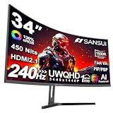 SANSUI 34 Inch Curved Monitor 240Hz UWQHD 3440×1440 Gaming Monitor