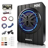 6.5" 1250W Mini Car Subwoofer- Subwoofer and Amp Package,Ultra-Compact, Blue Ambient Light, Individual Control for Low Pass/Gain/Boost Bass, Loud Stereo Sound, Deep Bass Perfect for Truck/SUV/Jeep