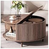 JOINICE,Round Coffee Table with Storage,Fluted Center Table with Sliding Cabinet Door for Living Room,Home Small Space,31.5" Small Center Table,Walnut