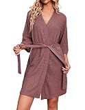 Ekouaer Robes for Women Waffle Knit Bathrobe Soft Lightweight Knee Length Loungewear