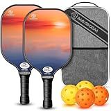 Pickleball Paddles Set of 2 or 4, USAPA Approved Pickleball Set with 4 Pickleball Balls and Pickleball Bag, Fiberglass Pickle Ball Rackets 2 Pack for Beginner(Meteor)