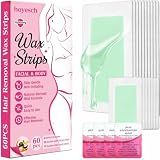 hoyesch 60 PCS Wax Strips - 40 Facial & 20 Body Waxing Kit for Women‘s Hair Removal,Wax Strips for Face,Eyebrow,Body, Arms, Legs,Back, Bikini/Brazilian Waxing Strips & 4Calming Oil Wipes| Aloe-Vera