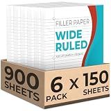Rosmonde 900 Sheets Loose Leaf Paper, 6 Pack, Wide Ruled Filler Paper