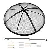 Baitedelai Fire Pit Spark Screen, 24 Inch Outdoor Fire Pit Screen with Foldable Hook and Marshmallow Sticks, Heavy Duty Steel Mesh Fire Pit Cover for Backyard, Beach, RV Camping