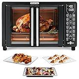 Gourmia Toaster Oven Air Fryer Combo 17 cooking presets 1700W french door digital air fryer oven 24L capacity accessories, convection rack, baking pan tray recipe book GTF7460,Large,Black