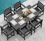 SERWALL 7 Pcs Outdoor Dining Set, 67" HDPE Dining Set for 6, Black