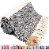 Bazaar Anatolia Turkish Beach Towel – 100% Cotton, Quick Dry, Lightweight and Sand Free – Perfect for Bathroom, Travel, Yoga, Camping, Oversized 71x39 inches - Diamond Black