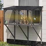OTXIINXIIN Cat Window Box, 43.3" Catio o Outdoor Cat Enclosure for Sunbathing, Napping & Bird Watching, Wood Cat Window Perch,Window Catio for Indoor Cats