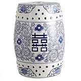 JONATHAN Y TBL1013A Double Happiness 18" Chinoiserie Ceramic Drum Indoor/Outdoor Garden Stool Bohemian, Coastal, Classic, Cottage, French Country, Traditional, Bathroom, Garden Room, Patio, Blue/White