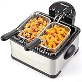 Elite Gourmet Electric Deep Fryer, 4.5 Qt Total Oil Capacity (Dual 2-Qt Split Baskets), 1700 Watts, Stainless Steel, Separates Foods for Simultaneous Cooking, Stainless Steel