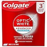 Colgate Optic White Advanced Hydrogen Peroxide Toothpaste, Teeth Whitening Toothpaste Pack, Enamel-Safe Formula, Helps Remove Tea, Coffee, and Wine Stains, Sparkling White, 3 Pack, 3.2 oz