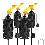 FALBAWR Citronella Torches for Outside Set of 4, 16 Oz Outdoor Torches with 3-Prong Grounded Stake, 59 Inch Metal Torch for Garden Décor, Outside Torches for Backyard, Garden, Patio (Black
