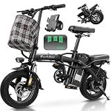 Furider Electric Bike for Adults and Teens, 560W Motor 24MPH Compact Commuter Electric Bicycles, 32 Miles Range, 48V 10Ah Battery, 3 Shock Absorbers, 14" Foldable Ebike with Basket, UL 2849 Certified