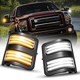 AUTOONE LED Sequential Switchback Side Mirror Marker Lights For 2008-2016 F250 F350 F450 F550 Super Duty, White Running Parking Light & Dynamic Amber Turn Signal Light, Smoke Lens, 2PCS