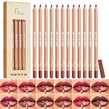 12 Colors Lip Liner Set, Matte Finish Series Lip Liners Pen Kit for Women, Long Lasting Waterproof Smooth High Pigmented Lip Pencil for Daily Makeup (Set A)