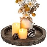 Hanobe Wooden Tray for Coffee Table: Candle Holder Plate Round Decorative Serving Tray - Vintage Table Centerpiece Rustic Farmhouse Home Decor