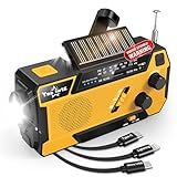 Hand Crank Emergency Radio 7400mWh (2000mAh) Solar Hand Crank Radio Built in 3 Charging Cables AM/FM/NOAA Weather Radio Battery Operated Hand Crank Charger for Emergency Supplies Survival Gear