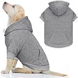 Dog Hoodie Dog Sweaters for Large Dogs Pet Sweater Solid Soft Brushed Fleece Pet Clothes Hoodie Sweatshirt with Pocket(Grey-L)