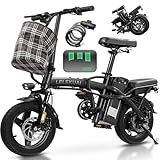 Electric Bike for Adults Teens, Folding Ebike,Commuter City Foldable E Bike with 560W Motor and 48V 10Ah Battery, 21.6MPH Speed Pedals Assist, Dual Disc Brakes,14" Compact Electric Bicycle with Basket