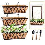 HKZ Deck Balcony Railing Planter Window Boxes - 3 Pack 24 Inch Planter Box, Balcony Planters Railing Hanging, Window Boxes Outdoor Fence Planters