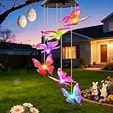 Easter Gifts for Adults, Mom Grandma Gifts for Mothers Day, Birthday Gardening Gifts for Women, Winzwon Solar Lights Outdoor Wind Chimes for Garden Yard Patio Porch Decor Butterfly Decorations