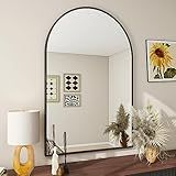 BEAUTYPEAK 24"x36" Arch Bathroom Mirror, Wall Mounted Vanity Metal Frame Mirror for Bedroom, Entryway, Living Room, Black