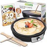 Nutrichef Electric Crepe Maker Pan & Griddle | 12 Inch Nonstick Cooktop | LED Indicators & Adjustable Temperature Control | Includes Spatula, Batter Spreader | Cooks Crepes, Roti & Pancakes