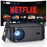 Official Licensed Netflix Smart Projector, HAPPRUN Projector 4K with Wifi and Bluetooth, DoIby Audio, Built-in Apps, Native 1080P 1000ANSI, Electric Focus, Portable Projector for Home Cinema, Bedroom