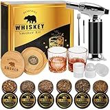 Whiskey Smoker Kit with Torch - 6 Natural Wood Chips Flavors, 2 Glasses, 2 Ice Molds - Cocktail Smoker Infuser Kit, Old Fashioned Smoker Kit, Birthday Bourbon Whiskey Gifts for Men, Dad(No Butane)