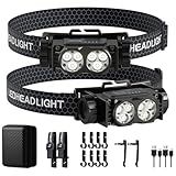 Headlamp Rechargeable 2PCS, 4500 Lumen Ultra-Light Bright LED Rechargeable Headlight with White Light, Waterproof Head Lamp with Headband for Outdoor Camping, Hiking, camping essentials,Working(Black)
