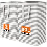Lifewit 80L Large Laundry Baskets, Laundry Hampers Bags, 2 Pack, Grey