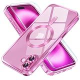Misea Magnetic for iPhone 16 Case Compatible with MagSafe [Never Yellowing] [Military Grade Drop Protection] Full Camera Lens Protector Plating Soft Clear Phone Case for Women 6.1 inch, Hot Pink