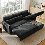 Amada Sectional Sofa Bed with Reversible Storage Chaise, Pull Out Couch Bed Convertible Cloud Chenille Couch with USB Charging & Side Pockets, L Shaped Modular Couches for Living Room Apartment