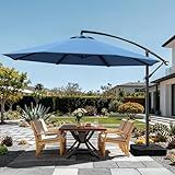 OLILAWN Cantilever Offset Patio Umbrellas, Outdoor 10 feet Large Patio Umbrella with Base Included, Upgraded Yarn-dyed Fabric Shade, Sturdy 8 Rids, 360 Degree Rotation & Easy Tilt Adjustment, for Pool Deck Porch Backyard Garden, Sapphire
