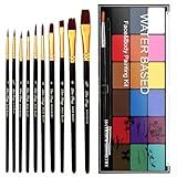 BRIMFULITE Face Painting Kit Non-toxic Body Paint Washable 18 Colors Facepaint Makeup Kit for Adults with 10 Face Paint Brushes for Halloween Party Cosplay Makeup (Color 001)