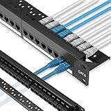 Rapink Patch Panel 24 Port Cat6 with Inline Keystone 10G Support, Pass-Thru Coupler Patch Panel UTP 19-Inch with Removable Back Bar, 1U Network Panel for Cat6, Cat5e, Cat5 Cabling
