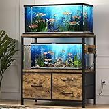 Heybly 20-29 Gallon Fish Tank Stand, Aquarium Stand with Drawer, Power Outlet, Heavy Duty Metal Frame, for Fish Tank, Turtle & Reptile Terrarium, 31.5" x 15.7" Top, 330lbs, Rustic Brown HAS001SR
