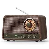 Audiocrazy Vintage Wooden AM FM Bluetooth Radio with 10 Watts Powerful Sound, Retro Bluetooth Speaker Radio with Backlit Tuning Dial, Bass Control, Aux Input, Headphone Jack, for Home, Office, Kitchen