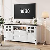 AesthLife Farmhouse TV Stand with Storage, Entertainment Center TV Console for Living Room, Bedroom (Rustic White)