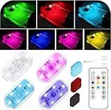 4Pcs LED Interior Car Lights with Remote,7 Colors Sync to Music Ambient Lighting Car Interior with 6 Bright LED Lamp Beads,Portable USB Rechargeable Car Interior Led Night Light for Car Decoration