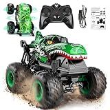 BEZGAR Monster Truck Toys - Remote Control Monster Truck with Light & Music, Dinosaur Toys for Kids, 1:20 Scale RC Truck with 360° Spins and Drifting, Remote Control Car for Boys 4-7