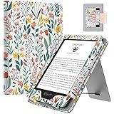 MoKo Case Fits All-New 6" Kindle (11th Generation, 2024/2022 Release)(10/8th Gen,2019/2016), Ultra Lightweight PU Shell Cover with Auto Wake/Sleep for Kindle 2024, Flowers