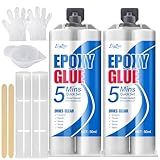 Epoxy Glue - 5 Minute Fast Repair Multi-Purpose Glue for Repairing Tile, Metal, Ceramics, Plastic, Wood - 2 Part Clear Epoxy Resin Adhesive with Accessories, Wear-Resistant, Waterproof - 3.5oz